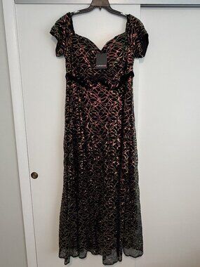 Curveins Maxi Dress Women’s Plus Black Sequin Formal Off Shoulder Party Gown NWT